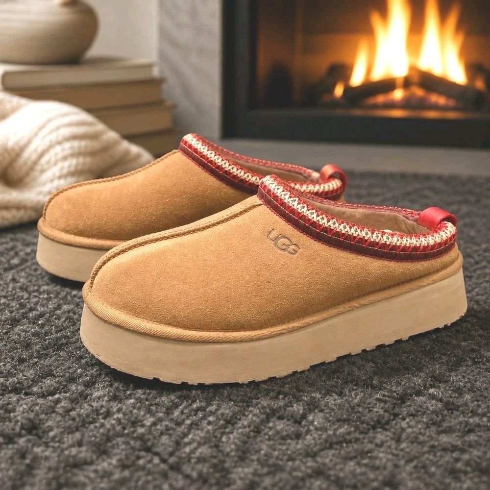 UGG Tazz Women's Slip-On Suede Slippers Chestnut Red Size 9 / EU 40  Wool Lined